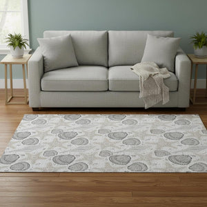 HomeRoots 5' X 8' Coastal-Modern Light Gray & Charcoal Geometric Area Rug - Washable, UV-Resistant, Durable Design 645776