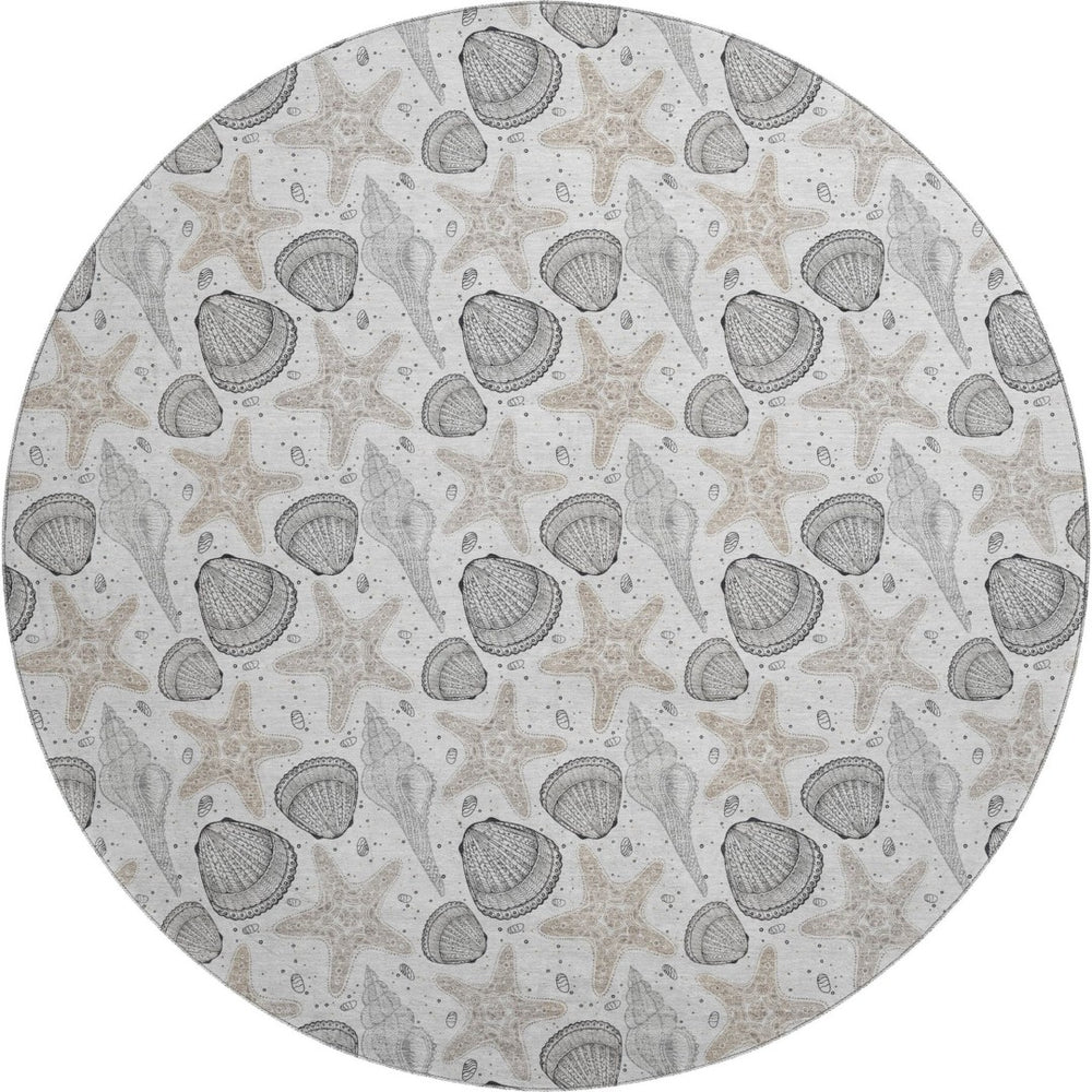 HomeRoots 8' Modern Coastal Gray & Charcoal Geometric Washable Round Rug - UV Protection & Stain-Resistant! 645777