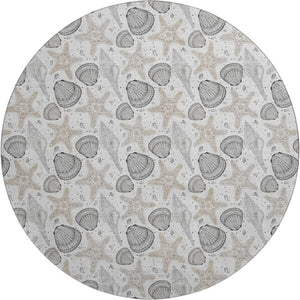 HomeRoots 8' Modern Coastal Gray & Charcoal Geometric Washable Round Rug - UV Protection & Stain-Resistant! 645777