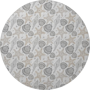 HomeRoots 8' Modern Coastal Gray & Charcoal Geometric Washable Round Rug - UV Protection & Stain-Resistant! 645777