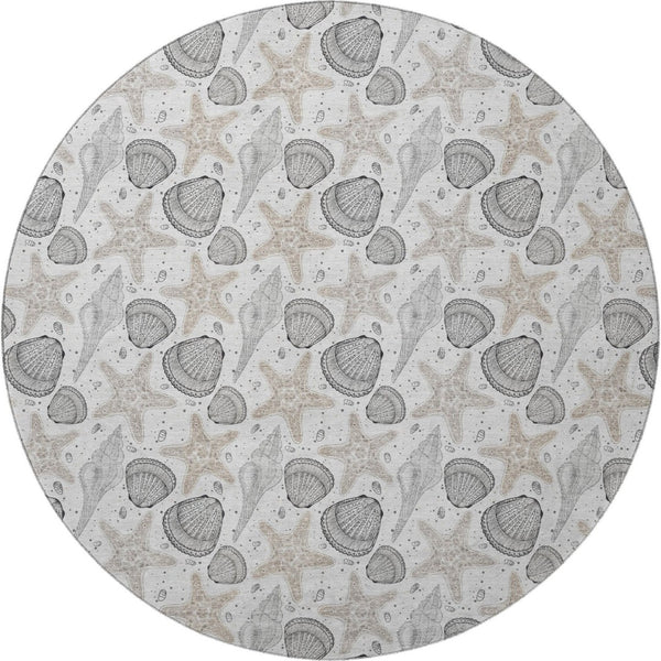 HomeRoots 8' Modern Coastal Gray & Charcoal Geometric Washable Round Rug - UV Protection & Stain-Resistant! 645777