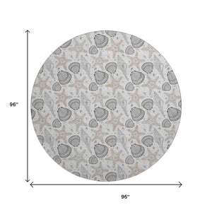 HomeRoots 8' Modern Coastal Gray & Charcoal Geometric Washable Round Rug - UV Protection & Stain-Resistant! 645777
