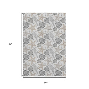HomeRoots 8' X 10' Light Gray Charcoal Geometric Area Rug - Washable, UV Protected, Durable for Modern Homes 645778