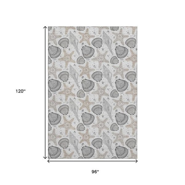 HomeRoots 8' X 10' Light Gray Charcoal Geometric Area Rug - Washable, UV Protected, Durable for Modern Homes 645778