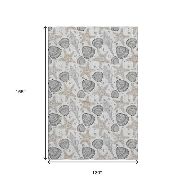 HomeRoots 10' X 14' Light Gray Charcoal Geometric Area Rug - Machine Washable, UV Protected for Busy Homes 645780