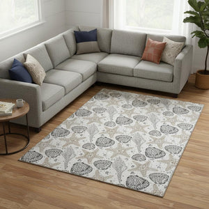 HomeRoots 10' X 14' Light Gray Charcoal Geometric Area Rug - Machine Washable, UV Protected for Busy Homes 645780