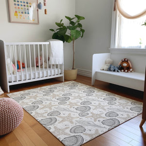 HomeRoots 10' X 14' Light Gray Charcoal Geometric Area Rug - Machine Washable, UV Protected for Busy Homes 645780
