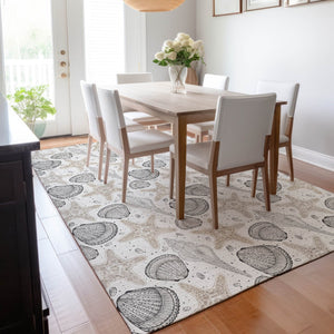 HomeRoots 10' X 14' Light Gray Charcoal Geometric Area Rug - Machine Washable, UV Protected for Busy Homes 645780