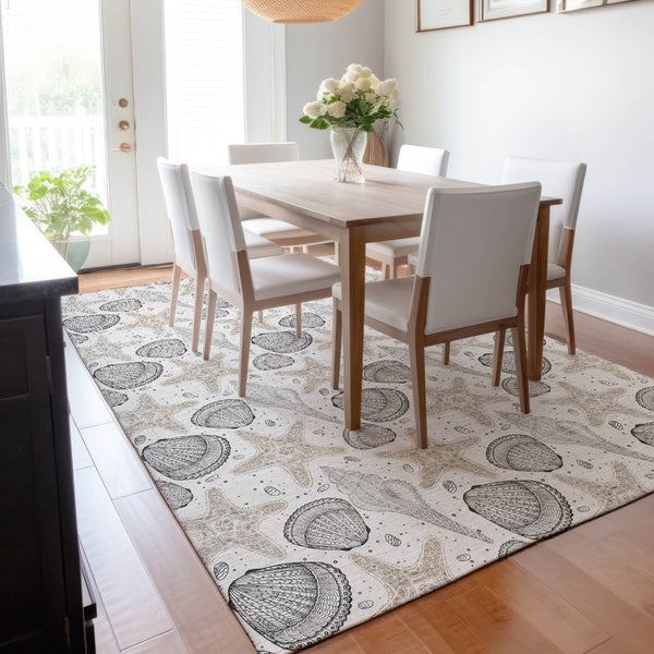 HomeRoots 10' X 14' Light Gray Charcoal Geometric Area Rug - Machine Washable, UV Protected for Busy Homes 645780