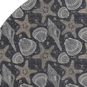 HomeRoots 8' Modern Coastal Midnight and Taupe Geometric Washable Round Rug with UV Protection & Durability 645783