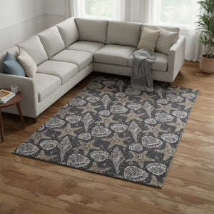 HomeRoots 8' X 10' Coastal-Inspired Midnight & Taupe Geometric Area Rug with UV Protection & Easy Care 645784