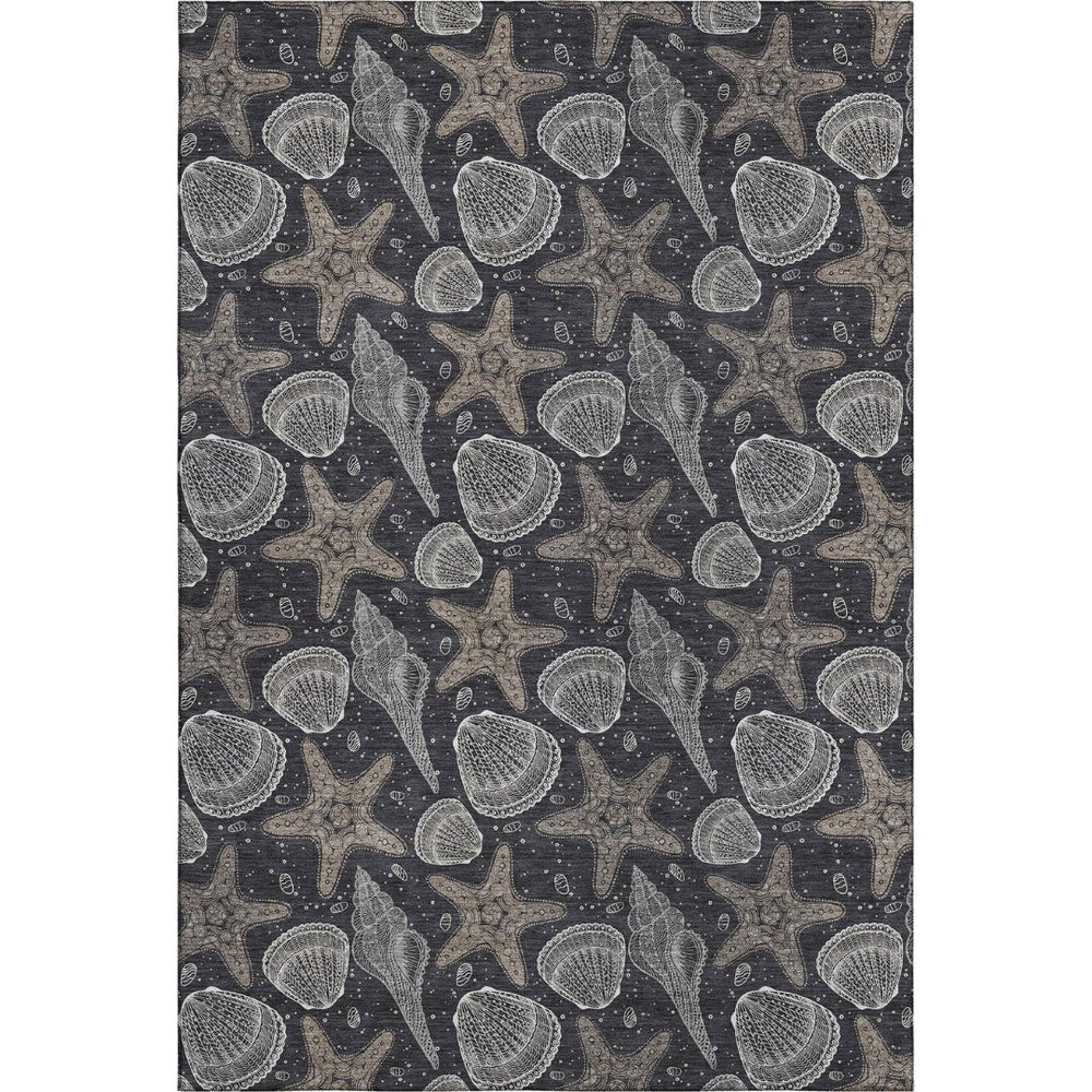 HomeRoots 8' X 10' Coastal-Inspired Midnight & Taupe Geometric Area Rug with UV Protection & Easy Care 645784