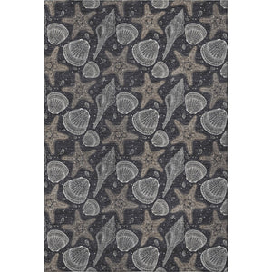 HomeRoots 9' X 12' Coastal-Inspired Midnight & Taupe Geometric Washable Area Rug with Stain Resistance & UV Shield 645785