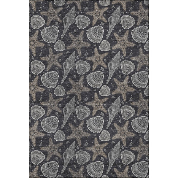 HomeRoots 9' X 12' Coastal-Inspired Midnight & Taupe Geometric Washable Area Rug with Stain Resistance & UV Shield 645785