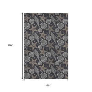 HomeRoots 10' X 14' Modern Coastal Geometric Area Rug in Midnight & Taupe - Washable & UV Protected! 645786