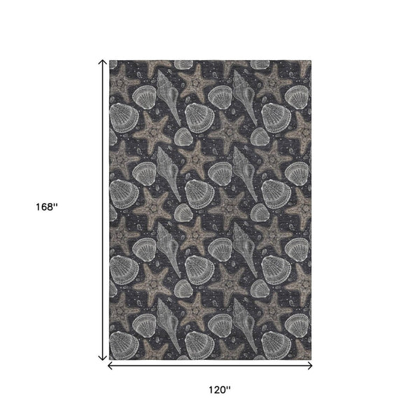 HomeRoots 10' X 14' Modern Coastal Geometric Area Rug in Midnight & Taupe - Washable & UV Protected! 645786