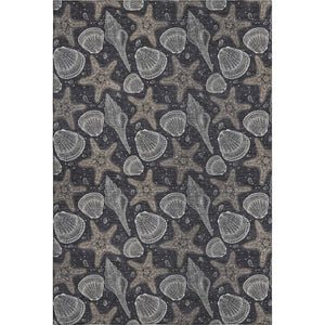 HomeRoots 10' X 14' Modern Coastal Geometric Area Rug in Midnight & Taupe - Washable & UV Protected! 645786