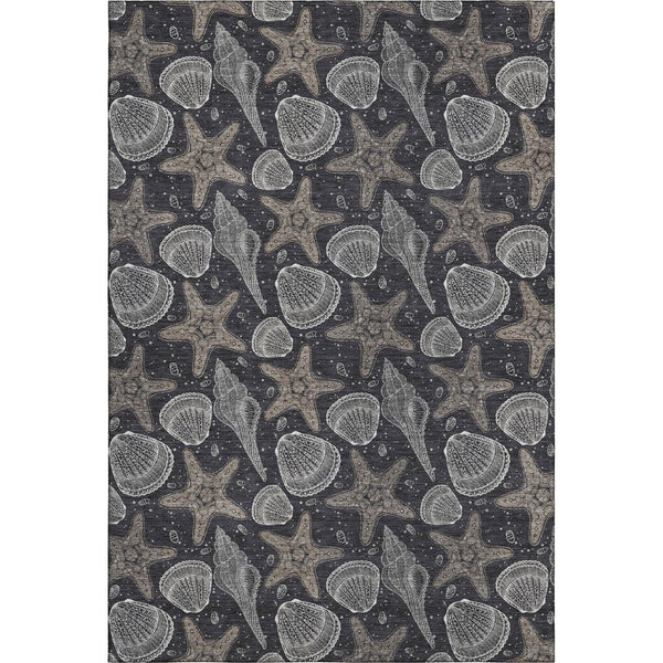 HomeRoots 10' X 14' Modern Coastal Geometric Area Rug in Midnight & Taupe - Washable & UV Protected! 645786