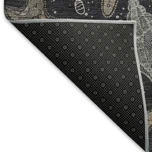 HomeRoots 10' X 14' Modern Coastal Geometric Area Rug in Midnight & Taupe - Washable & UV Protected! 645786