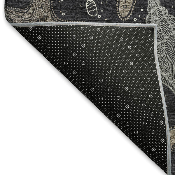 HomeRoots 10' X 14' Modern Coastal Geometric Area Rug in Midnight & Taupe - Washable & UV Protected! 645786