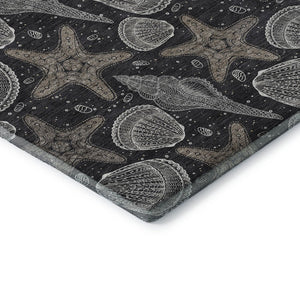 HomeRoots 10' X 14' Modern Coastal Geometric Area Rug in Midnight & Taupe - Washable & UV Protected! 645786