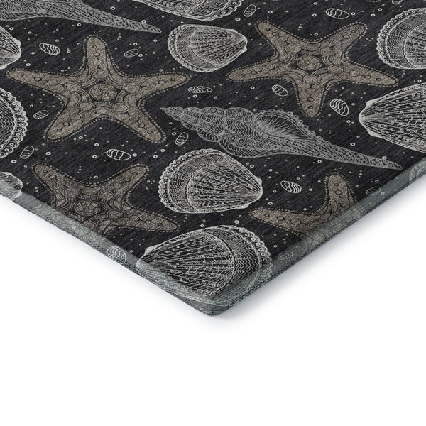 HomeRoots 10' X 14' Modern Coastal Geometric Area Rug in Midnight & Taupe - Washable & UV Protected! 645786