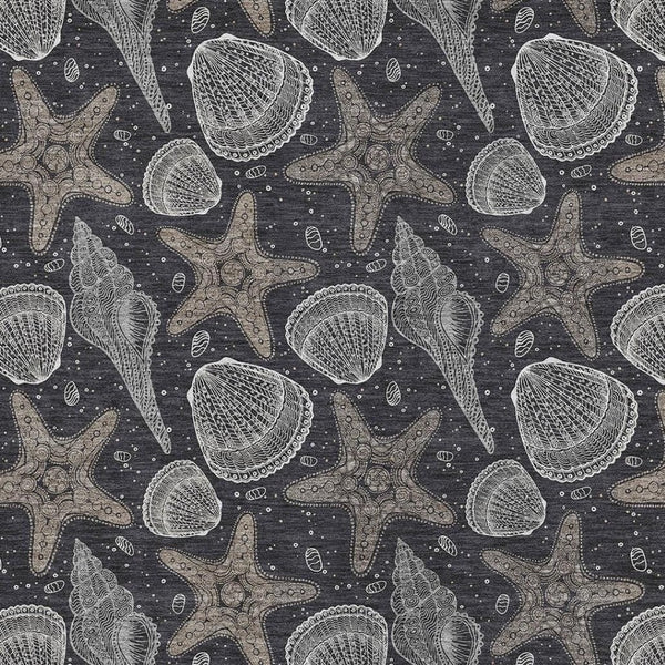 HomeRoots 10' X 14' Modern Coastal Geometric Area Rug in Midnight & Taupe - Washable & UV Protected! 645786