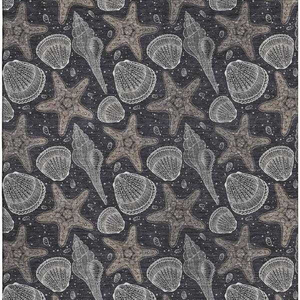 HomeRoots 10' X 14' Modern Coastal Geometric Area Rug in Midnight & Taupe - Washable & UV Protected! 645786