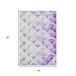 HomeRoots 5' X 8' Washable Purple Ivory Gray Geometric Area Rug - UV Protected, Stylish & Easy-Care Solution 645794