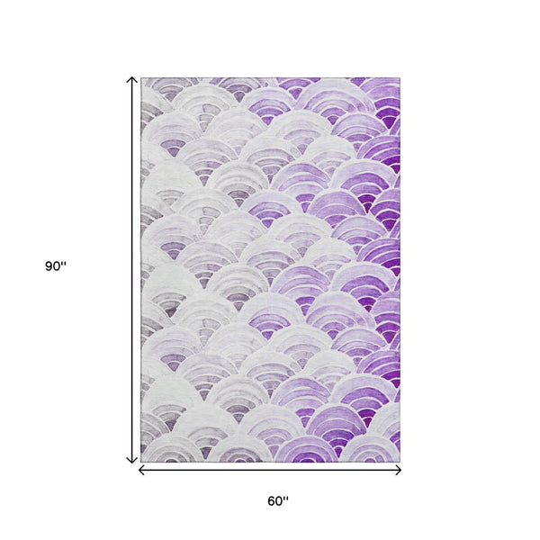 HomeRoots 5' X 8' Washable Purple Ivory Gray Geometric Area Rug - UV Protected, Stylish & Easy-Care Solution 645794