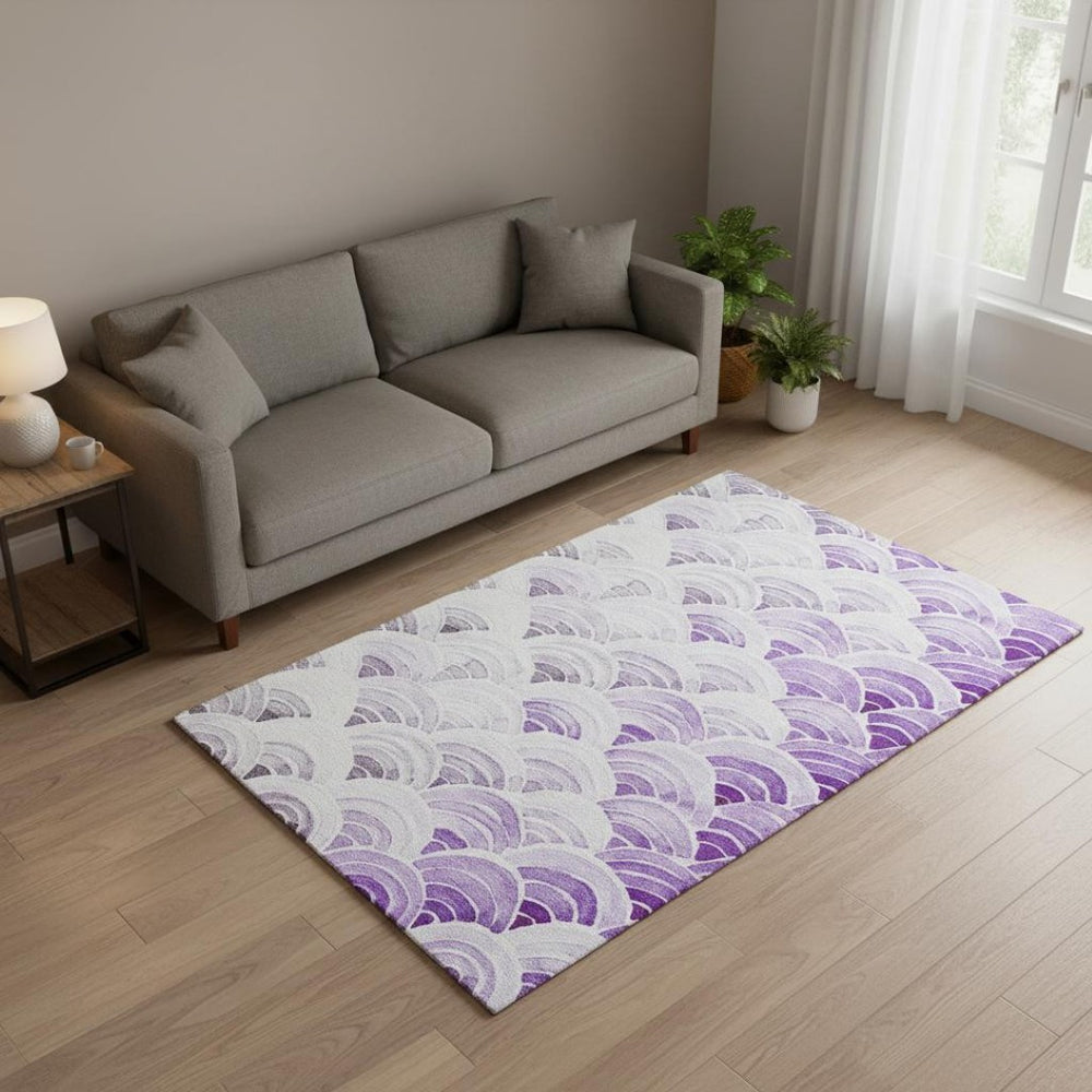 HomeRoots 5' X 8' Washable Purple Ivory Gray Geometric Area Rug - UV Protected, Stylish & Easy-Care Solution 645794