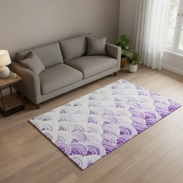 HomeRoots 5' X 8' Washable Purple Ivory Gray Geometric Area Rug - UV Protected, Stylish & Easy-Care Solution 645794