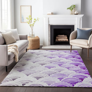 HomeRoots 5' X 8' Washable Purple Ivory Gray Geometric Area Rug - UV Protected, Stylish & Easy-Care Solution 645794