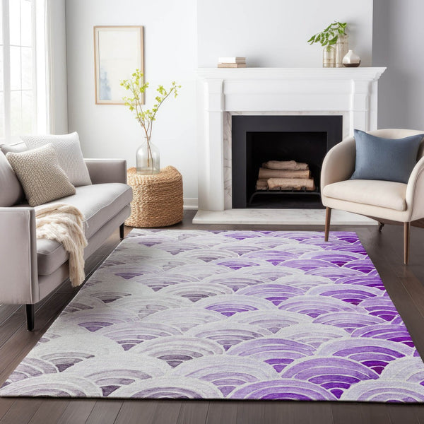 HomeRoots 5' X 8' Washable Purple Ivory Gray Geometric Area Rug - UV Protected, Stylish & Easy-Care Solution 645794
