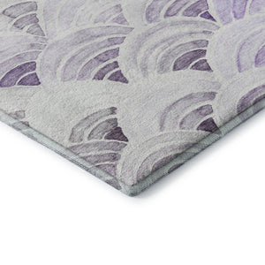 HomeRoots 8' Stylish Purple Ivory & Gray Geometric Washable Round Rug with UV Protection for Versatile Spaces 645795