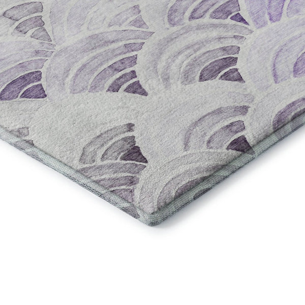 HomeRoots 8' Stylish Purple Ivory & Gray Geometric Washable Round Rug with UV Protection for Versatile Spaces 645795