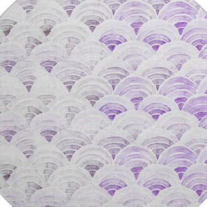 HomeRoots 8' Stylish Purple Ivory & Gray Geometric Washable Round Rug with UV Protection for Versatile Spaces 645795