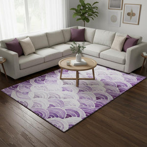 HomeRoots 8' X 10' Stylish Purple Ivory Gray Geometric Washable Area Rug - UV Resistant for Easy Care & Durability 645796