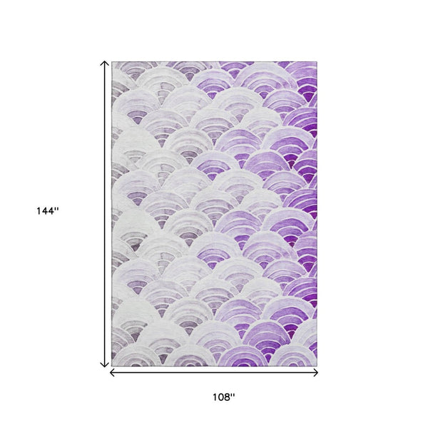 HomeRoots 9' X 12' Contemporary Purple and Gray Geometric Area Rug - Washable, UV-Protected for Busy Homes 645797