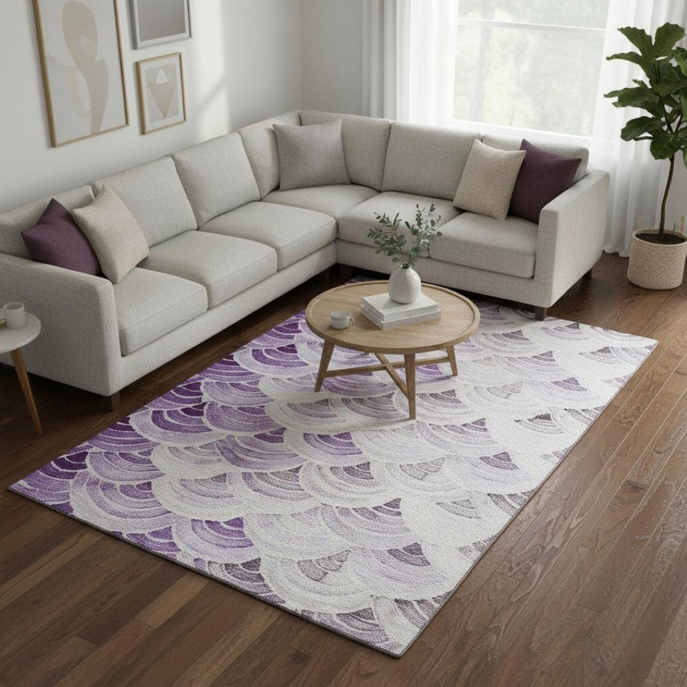 HomeRoots 9' X 12' Contemporary Purple and Gray Geometric Area Rug - Washable, UV-Protected for Busy Homes 645797