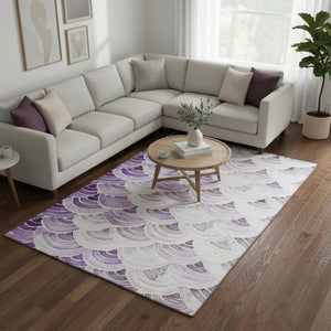 HomeRoots 9' X 12' Contemporary Purple and Gray Geometric Area Rug - Washable, UV-Protected for Busy Homes 645797
