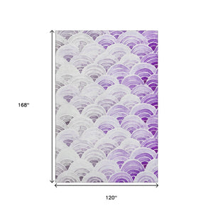HomeRoots 10' X 14' Coastal-Inspired Purple, Ivory & Gray Geometric Washable Area Rug with UV Protection 645798