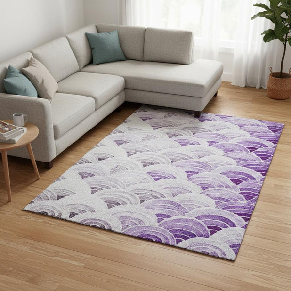HomeRoots 10' X 14' Coastal-Inspired Purple, Ivory & Gray Geometric Washable Area Rug with UV Protection 645798