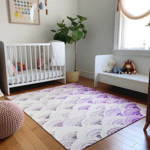 HomeRoots 10' X 14' Coastal-Inspired Purple, Ivory & Gray Geometric Washable Area Rug with UV Protection 645798