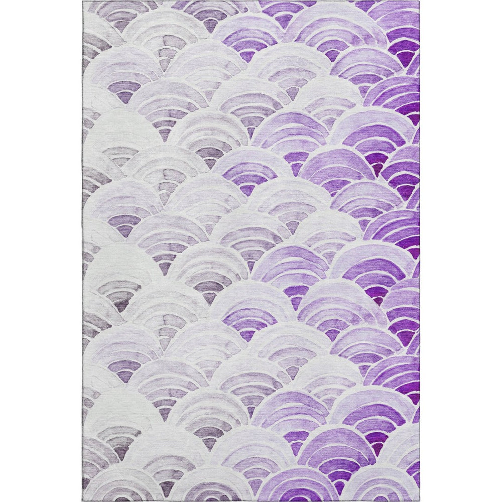 HomeRoots 10' X 14' Coastal-Inspired Purple, Ivory & Gray Geometric Washable Area Rug with UV Protection 645798