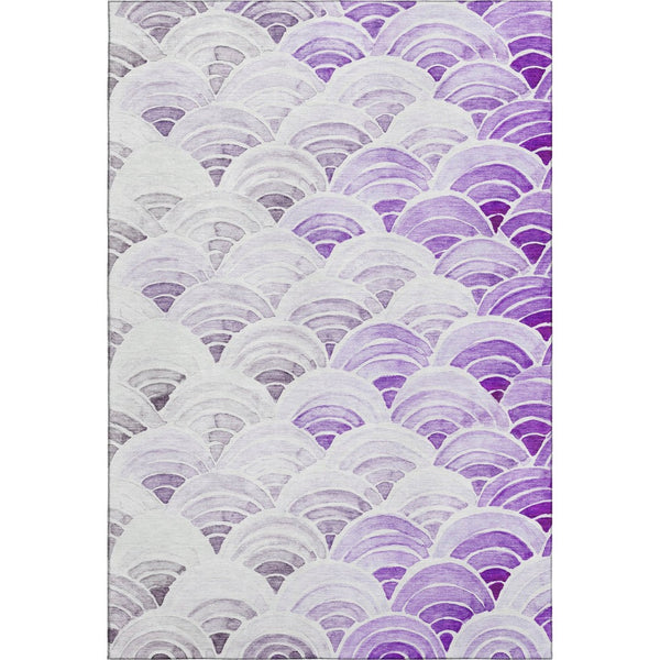 HomeRoots 10' X 14' Coastal-Inspired Purple, Ivory & Gray Geometric Washable Area Rug with UV Protection 645798