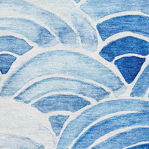 HomeRoots 5' X 8' Washable Geometric Area Rug in Blue, Ivory & Gray - UV Protected, Durable, Easy Care Design 645806