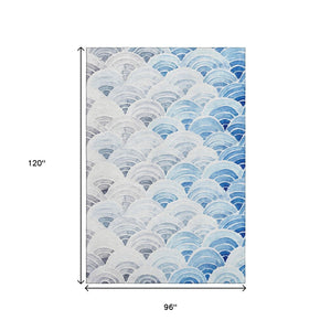 HomeRoots 8' X 10' Blue Ivory Gray Geometric Washable Area Rug - UV Resistant, Stain-Proof, Easy Care Design 645808