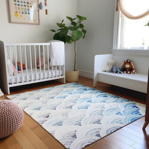 HomeRoots 8' X 10' Blue Ivory Gray Geometric Washable Area Rug - UV Resistant, Stain-Proof, Easy Care Design 645808