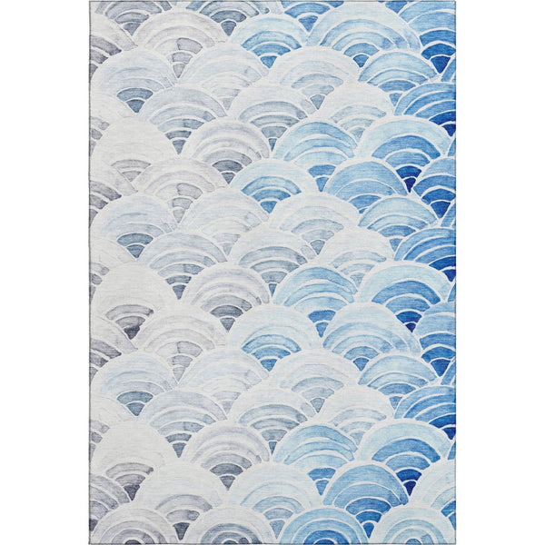 HomeRoots 8' X 10' Blue Ivory Gray Geometric Washable Area Rug - UV Resistant, Stain-Proof, Easy Care Design 645808